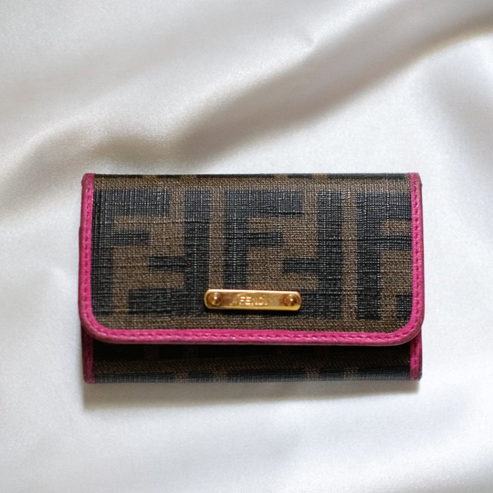✨ Authentic Pre-Loved Fendi Zucca Canvas Key Case with Pink Trim ✨